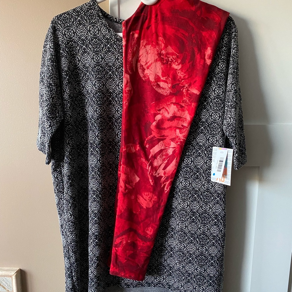 LuLaRoe OS Red Floral Leggings & XS Irma Tunic Outfit